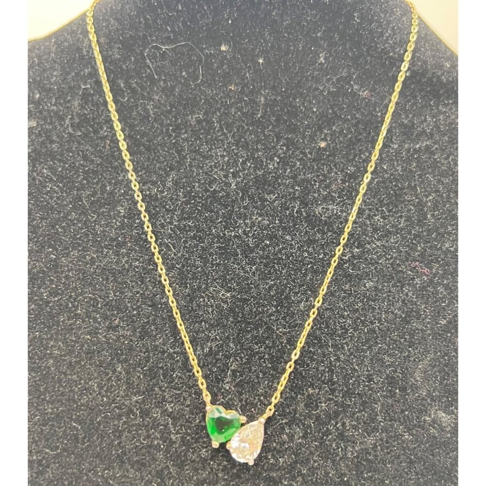 Adinas Jewels Sterling Silver Vermeil Necklace Green Toi et Moi Pendant 16-18"